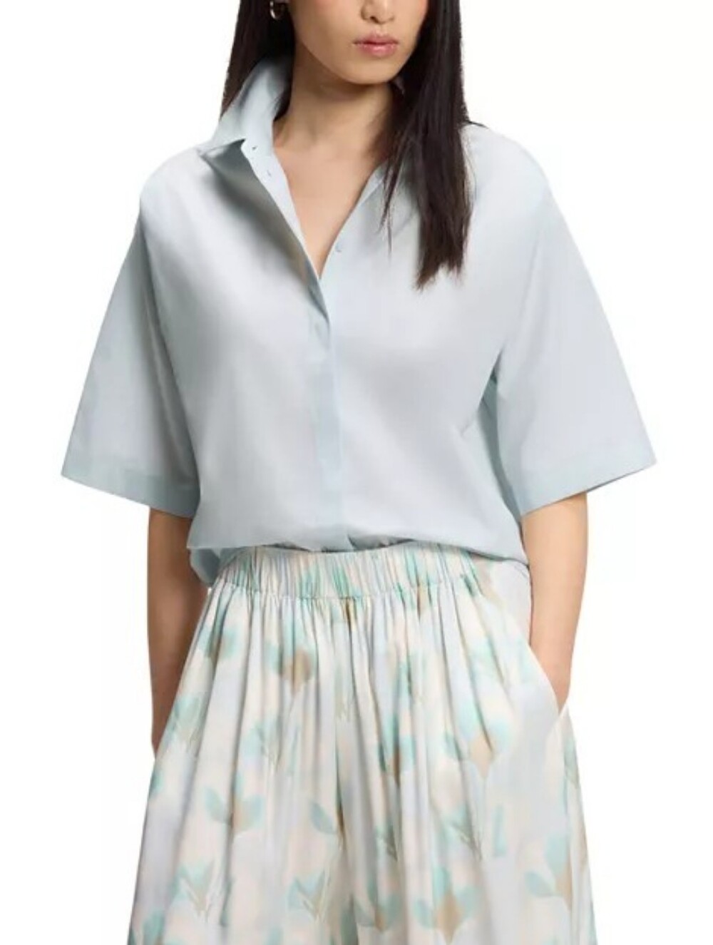 BOSS WOMENS BIMINA PALE LIGHT BLUE SHORT SLEEVED BLOUSE SHIRT TOP 14 NEW